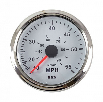 Спидометр манометрический 0-55 MPH, белый циферблат, нержавеющий ободок, д.85 мм