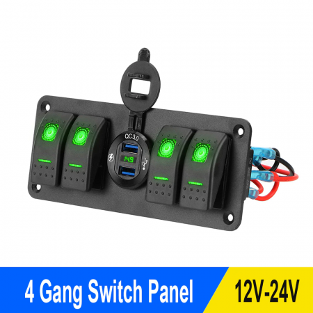 Панель выключателей 4 переключателя  вольтметр с USB ALIS4V