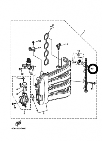 Трубка крепления форсунок (подачи топлива), Yamaha 6D8-13161-00-00