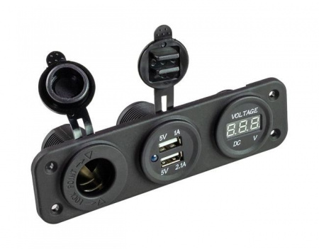 Панель с USB-разъемом 5в 2.1А, прикуривателем и вольтметром AD7-1011/2013/4010
