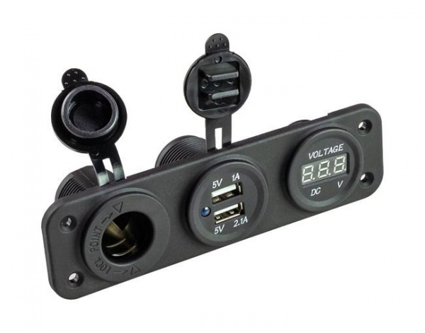 Панель с USB-разъемом 5в 2.1А, прикуривателем и вольтметром AD7-1011/2013/4010