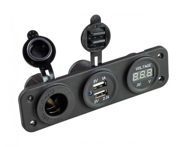 Панель с USB-разъемом 5в 2.1А, прикуривателем и вольтметром AD7-1011/2013/4010