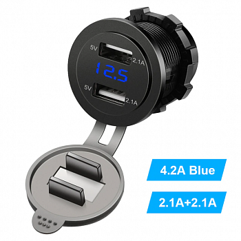 Разъем USB 5В 4.2А c вольтметром цифровой 5-30 В ALI1118S